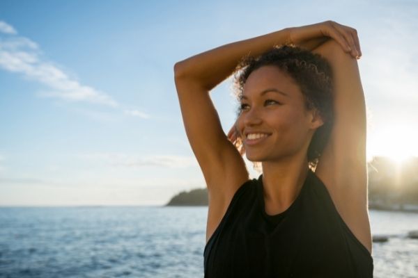 Happy woman fitness and mental health quotes